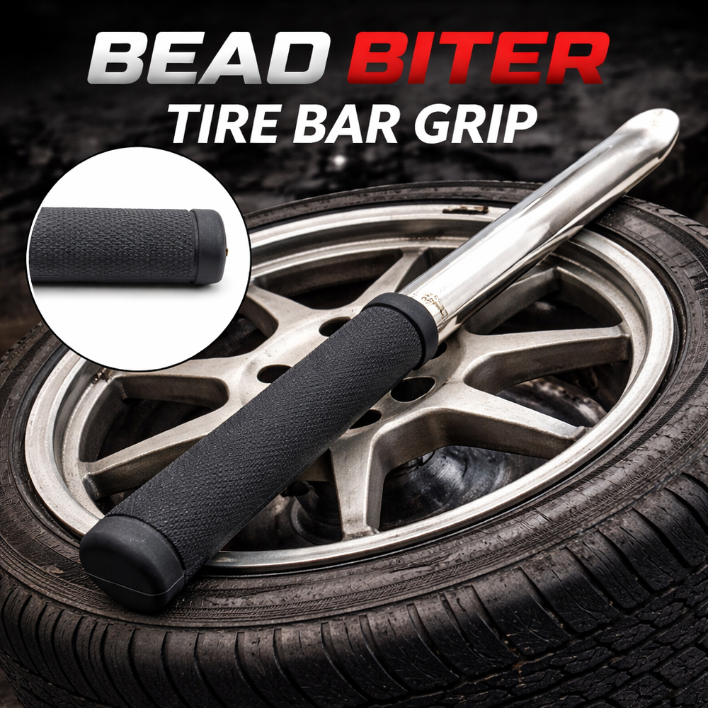 CHAOS Moto Bead Biter Tire Bar Grip installed on a tire pry bar