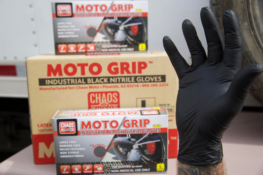 CHAOS Moto Grip Black Nitrile Gloves 5mil Latex-Free, Powder-Free, Micro-Textured for Repair, Cleaning, Painting, Chemical