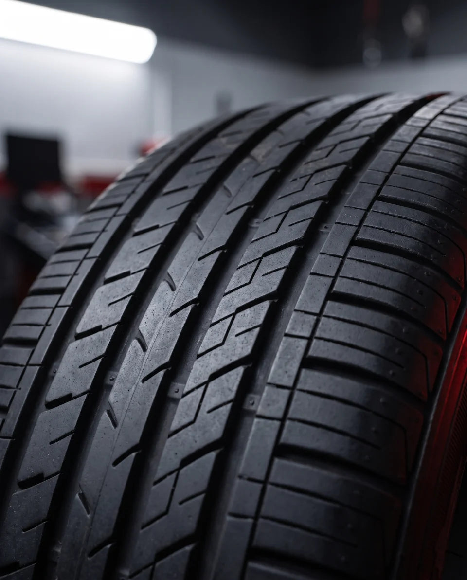 Illustrated tire tread close-up